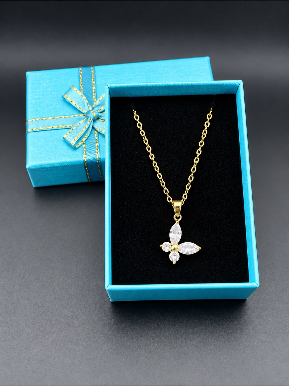 Gold Floral Crystal Pendant Necklace in White - Elegant Women's Jewelry